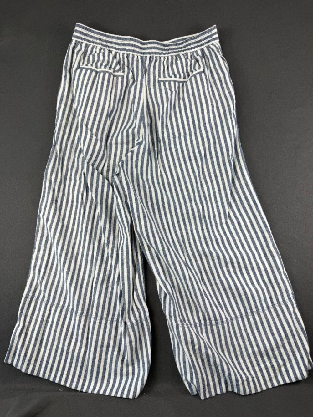 Banana Republic Womens White Blue Wide Leg Crop Pants Striped Linen Beachy M - Picture 2 of 5